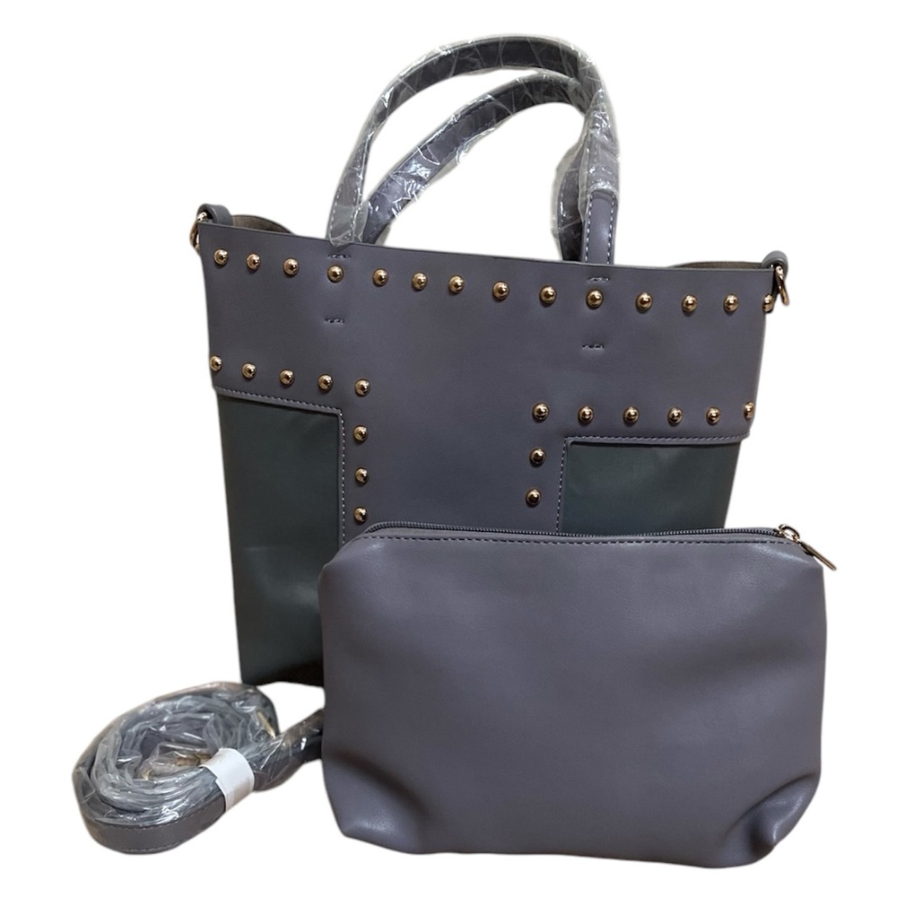 BC gray gold studded shoulder bag